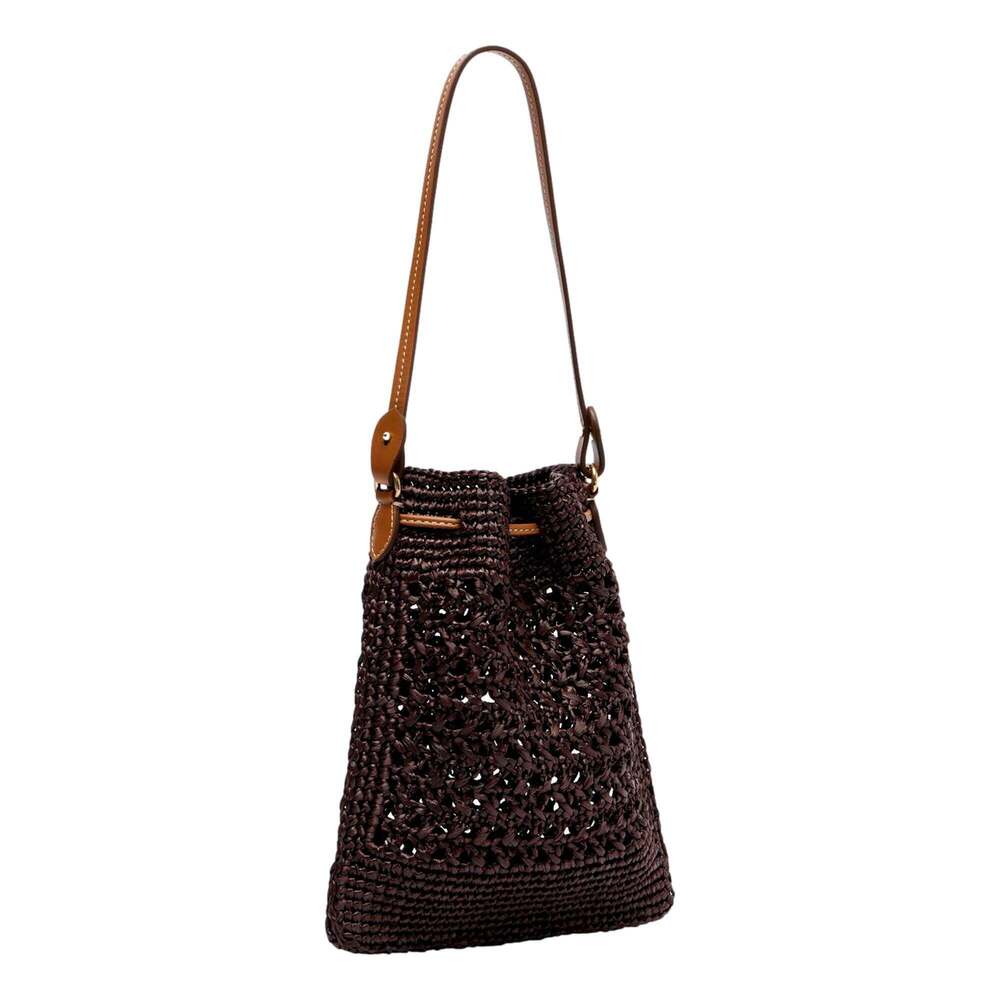 Miu Miu Woven Raffia Mini Bucket Bag in Chocolate